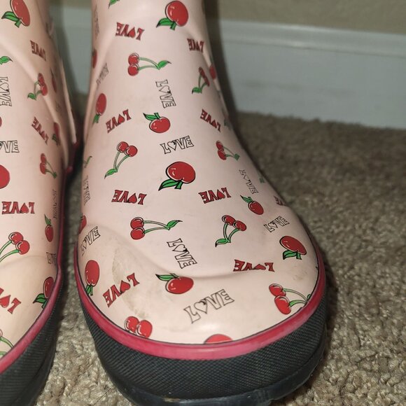 Bogs Youth K RNBT Cherry Love Pink Red Waterproof Pull-On Rubber Boots Size 4 - Picture 7 of 16